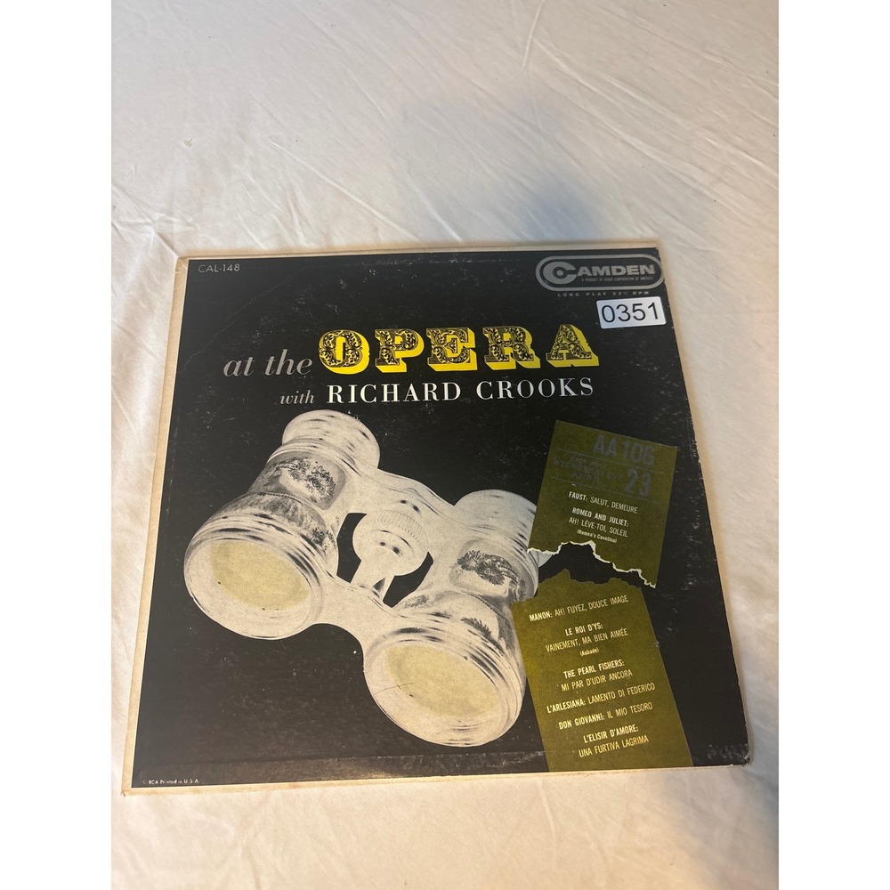 RCA Camden At The Opera Richard Crooks Vinyl LP 12 Inch Black Good CAL-148 Mono
